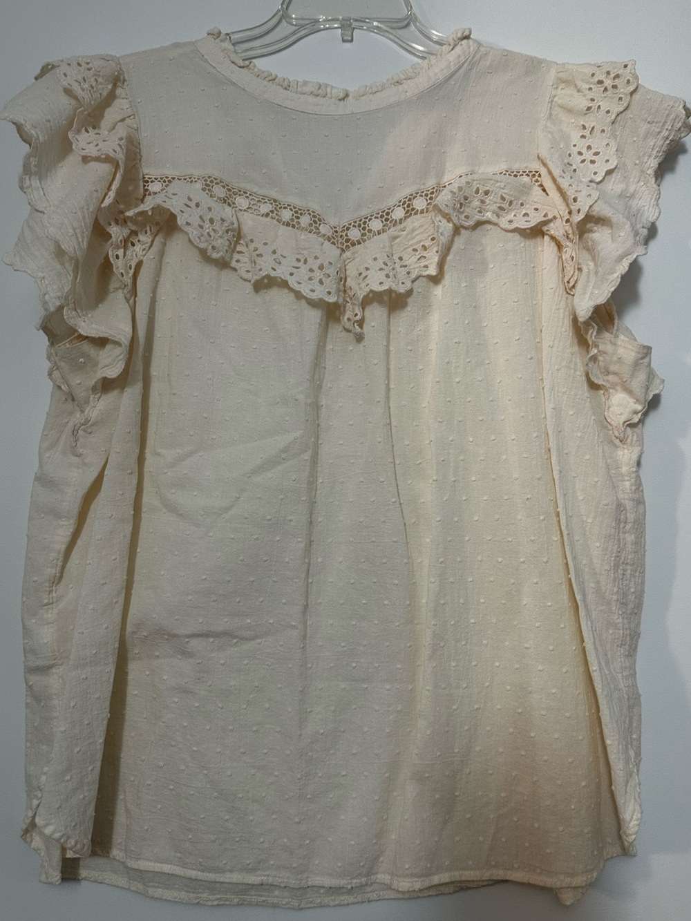 LOFT Cream Eyelet Ruffle Sleeve Blouse